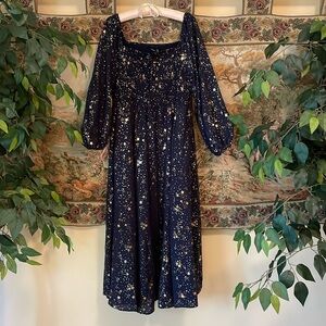 BloomChic Navy Dress with Gold Metallic Stars